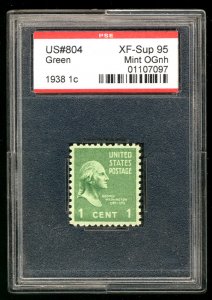 US #804  XF-SUPERB OG NH, ENCAP GRADED 95,  A super select single,  CHOICE GEM!