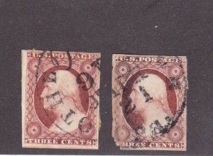 US 19th c 3c imperforates #10 and #10A; SCV=$390.00  (105D)
