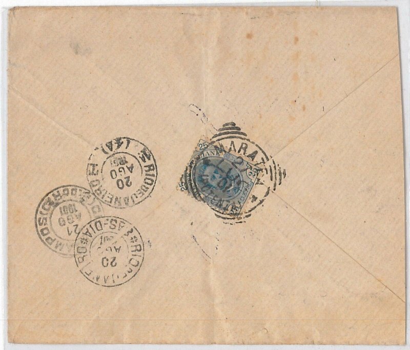 54832 - REGNO: UMBERTO I - STORIA POSTALE: BUSTA a BRAZIL Brasile 1897  25 Cent.