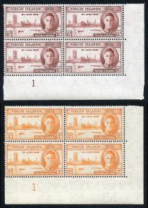 Virgin Islands SG122/3 1946 Victory Plate Blocks of Four (both of the 1 1/2d) U 