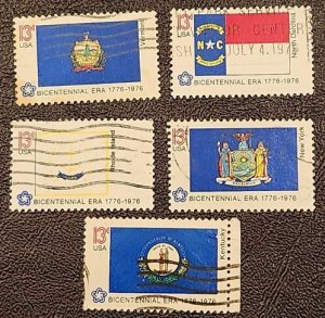 US Scott # 1643-1647; five 13c used Bicentennial Flags from 1976; VF/XF; ;