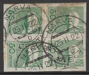 ESTONIA 1920-24 50p Tallinn Skyline Issue Block of 4 Sc 42 Used w NARVA cdss