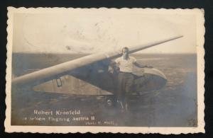 1933 Vienna Austria RPPC Postcard Cover Glider Flight Robert Kronfeld To Semmeri