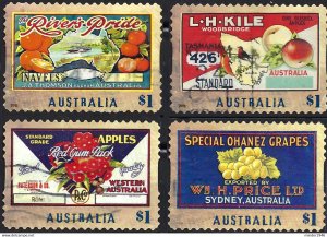 AUSTRALIA 2016 $1 Multicoloured, Nostalgic Fruit Labels Self Adhesive Set FU