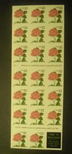 Scott 2492a, 29c Pink Rose, Pane of 20, #S111, MNH Booklet Beauty