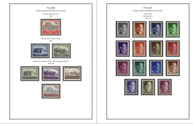 COLOR PRINTED OCCUPIED POLAND 1915-1944  STAMP ALBUM PAGES (15 illust. pages)