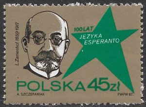 POLAND 1987 ESPERANTO LANGUAGE Anniversary Issue Sc 2811 MNH