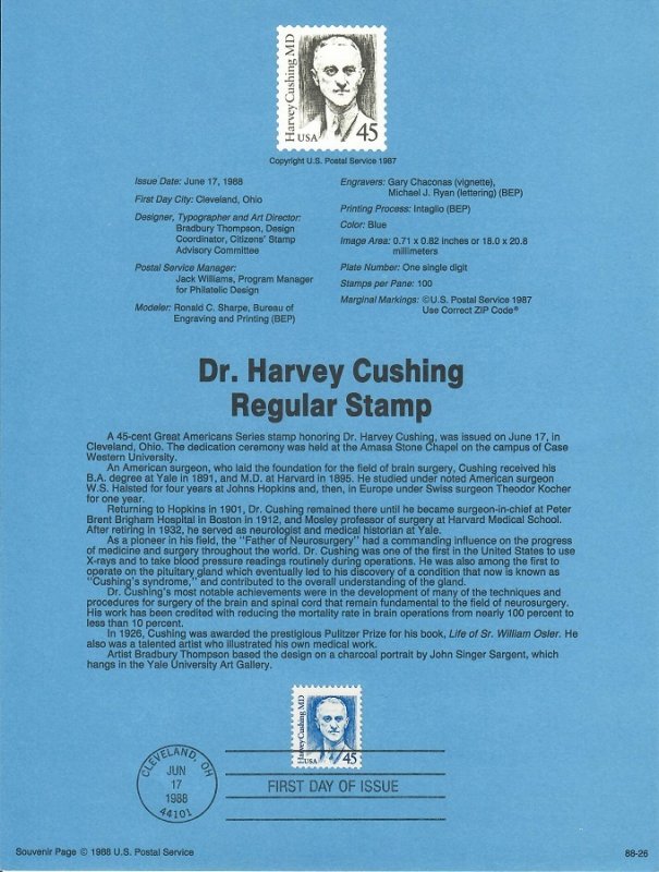 US SP730 Dr. Harvey Cushing Souvenir Page #2188