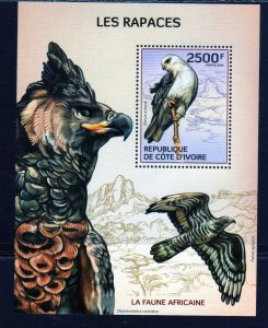 IVORY COAST #1233 2014 BIRDS OF PREY MINT VF NH O.G S/S