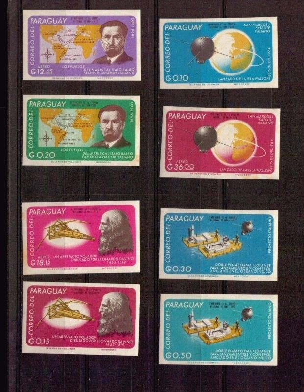 IMPERFORATED Paraguay 959-966 Space Italian satellite Leonardo Da Vinci AIRCRAFT