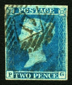 Great Britain #4 1841 2D Blue Queen Victoria Imperf Bluish Paper