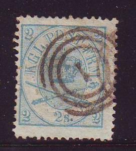 Denmark Sc 11 1865 2 sk blue stamp used
