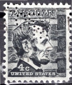 USA; 1965: Sc. # 1282: Used Single Stamp W/Perfins