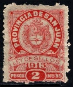 1913 Argentina Local Revenue 2 Pesos San Juan Province Law Stamp