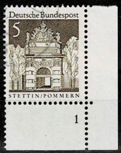 Germany 1966,Sc.#936 used with plate-number 1 in stampcolour