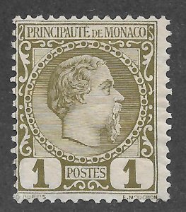 Monaco Scott 1 Unused HMOG - 1885 1c Prince Charles III - SCV $25.00