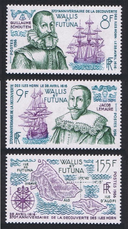 Wallis and Futuna Discovery of Horn Islands 3v Def 1986 MNH SC#340 SG#488-490