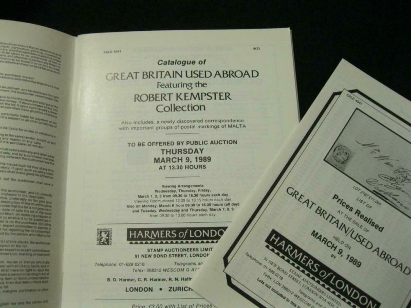 HARMERS AUCTION CATALOGUE 1989 GB USED ABROAD 'KEMPSTER'