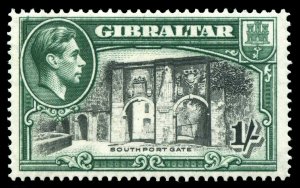 Gibraltar 1938 KGVI 1s black & green (p14) MLH. SG 127. Sc 114a.