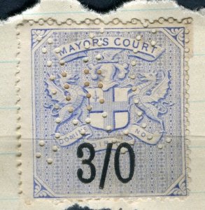 BRITAIN; 1880s classic early QV Mayor's Court Revenue 3/0 used