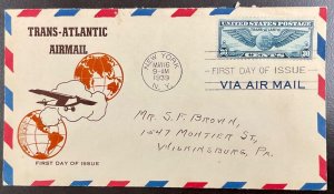 C24 Harry Simon/Pan American Stamp Co Trans-Atlantic Winged Globe FDC 1939