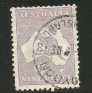 AUSTRALIA  Scott 50a  the 9p Kangaroo Map stamp 1915 lila...