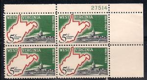 US Plt Blk Sc# 1232 West Virginia Statehood MNH #27514 UR