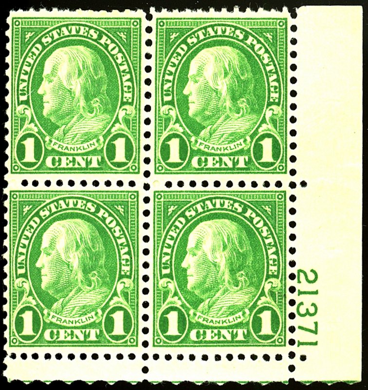 U.S. #631 MINT PL# BLOCK OF 4 OG NH