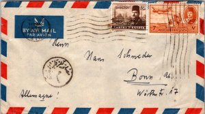 SCHALLSTAMPS EGYPT 1950 POSTAL HISTORY AIRMAIL COVER CANC CAIRO ADDR GERMANY