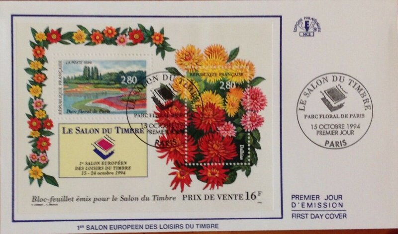 FRANCE FDC 1994 PARC FLORAL DE PARIS MINIATURE SHEET ....SCARCE..CAT £20