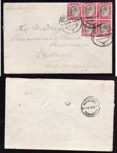 South Africa cover  #14290-Johannesburg 8 Aug1904-to Tasmania-B/S Hobart 6 Se 19