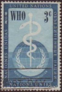 UN UNESCO 1956 Sc#43 3c Green Globe & Caduceus USED