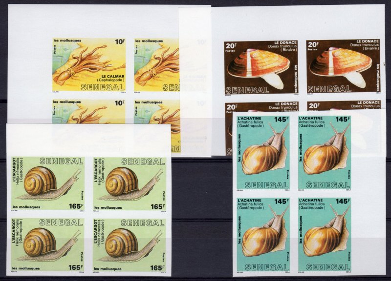 Senegal 1988 Sc#771/774 MOLLUSKS FAUNA Block of 4 IMPERFORATED MNH