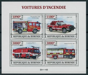 Burundi 2013 MNH Fire Engines Stamps Trucks Mercedes Benz Scania Ford 4v M/S