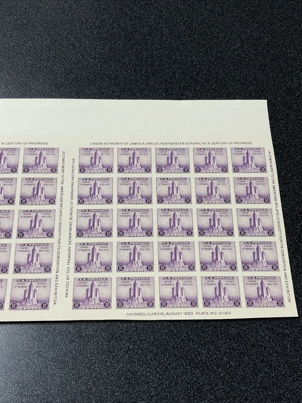 US 767 Chicago Century Of Progress 3C Pair Of Sheets Unused. Mint Never Hinged.