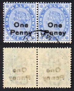 Malta SG37b One Penny 2 1/2d Bright Blue PNNEY Error Cat 62.5 pounds