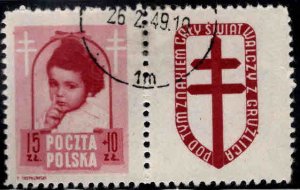 Poland Scott B62 used 1948 TB  stamp with TB label