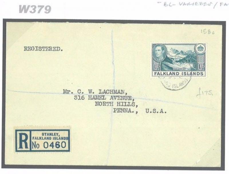 DBW379 1948	FALKLANDS B.C. Varieties 1sh. Deep Dull Blue/USA