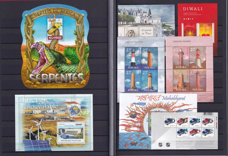 WORLDWIDE COLLECTION OF 62 MNH MINIATURE SHEETS IN STOCK BOOK  ~ FREE SHIPPING!!