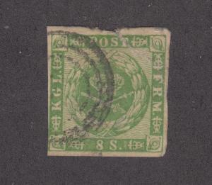 Denmark Sc 8 used 1858 8s green Royal Emblems, F-VF appearing