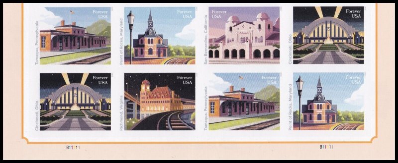 US 5758a-5762a 5762c Railroad Stations imperf NDC plate block (8) MNH 2023 3/31