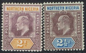 NORTHERN NIGERIA 1905 KEVII 2D AND 21/2D WMK MULTI CROWN CA