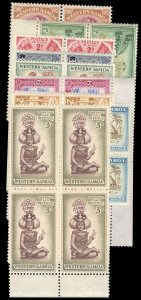 Samoa #203-212 Cat$66, 1952 1/2p-3sh, complete set in blocks of four, never h...