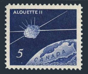Canada 445 block/4, MNH. Michel 389. ITU-100. Alouette II orbiting Globe.