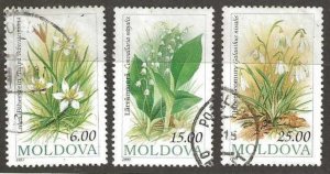 Moldova, Scott # 98-100 used.  Flowers, short set.  1993.  (M91)