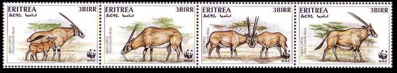 Eritrea WWF Beisa Oryx Strip of 4v SG#319-322 SC#261 a-d MI#87-90 CV£8