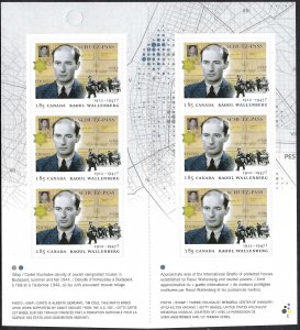 Canada #2618a $1.85 Raoul Wallenberg (2013). Booklet of 6 stamps. MNH