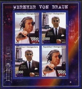 MADAGASCAR - 2013 - Wernher von Braun - Perf 4v Sheet - MNH-Private Issue