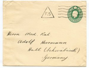 GB Postal Stationery Envelope FS Cancel to Germany