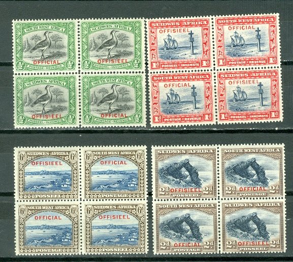 SOUTH WEST AFRICA OFFICIALS #O13-16...SET in BLKS...MNH...$52.00